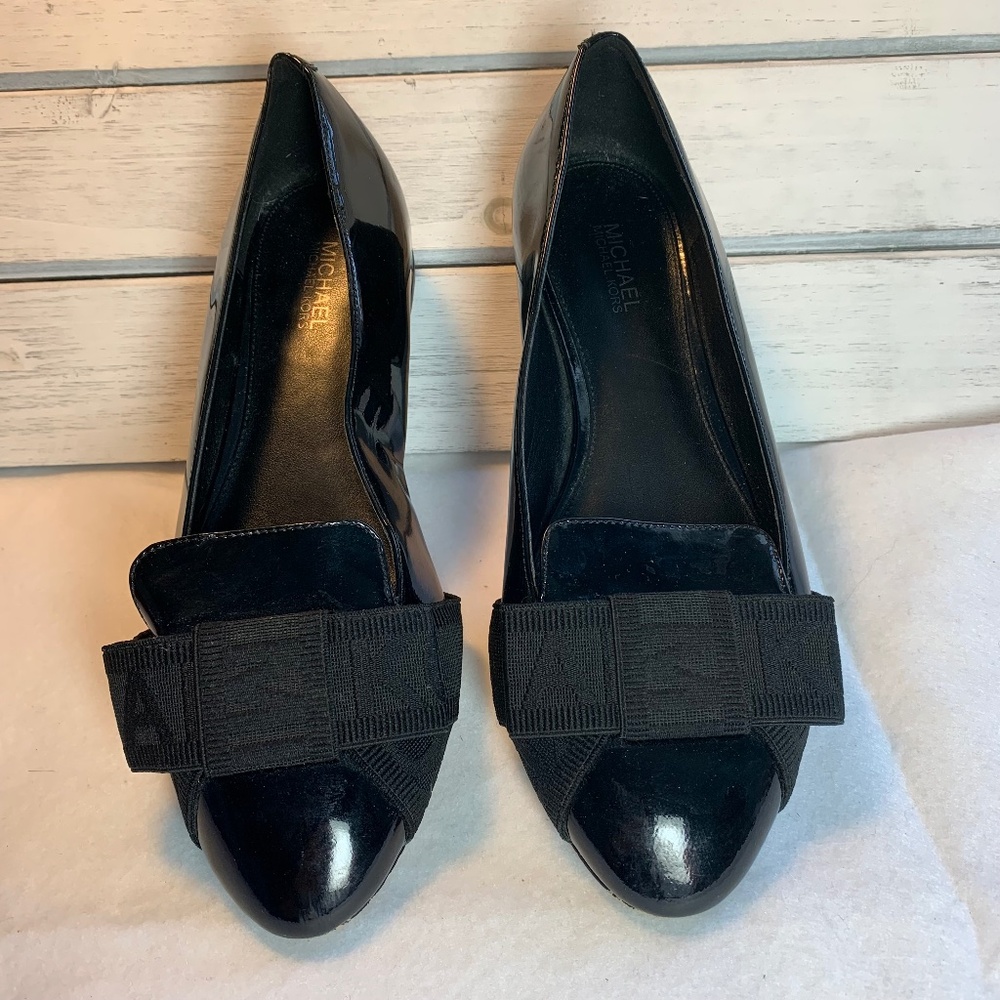MICHAEL Michael Kors Black Patent Pointed Toe Flats with Grosgrain Bow